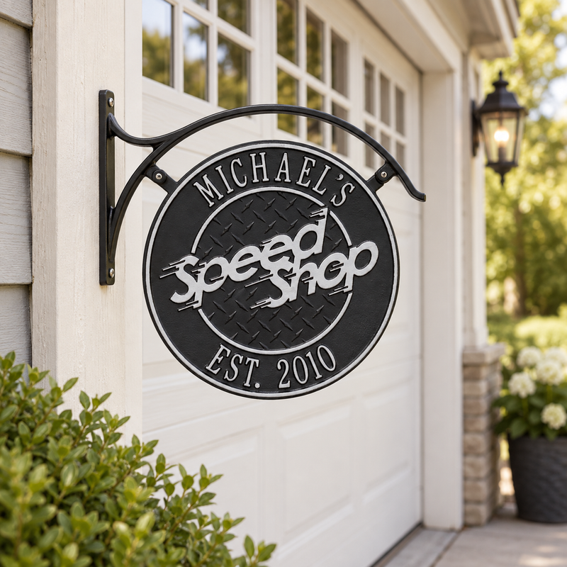 Hanging Speed Shop Plaque & Bracket