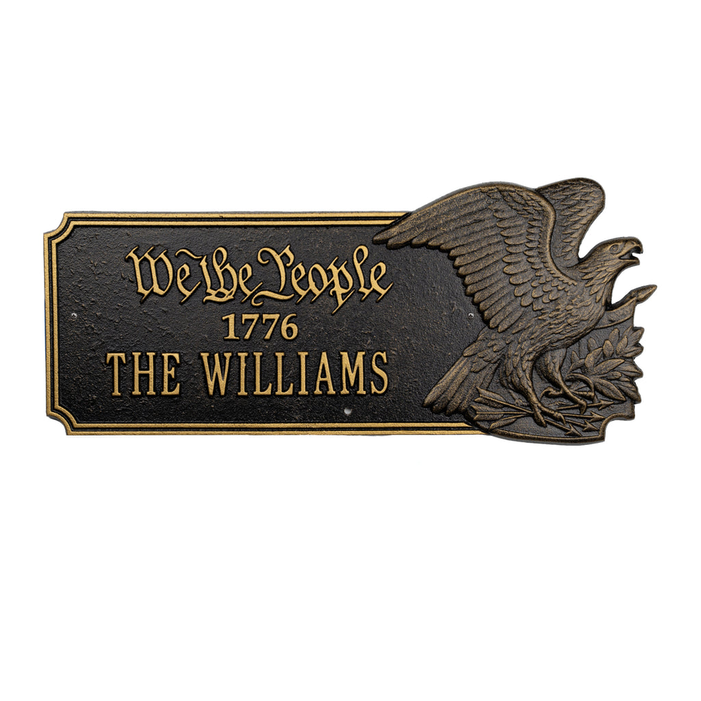 We The People 1776 Eagle Plaque, Standard Wall 1-line in Black / Gold