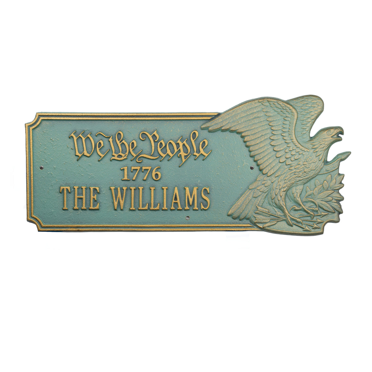 We The People 1776 Eagle Plaque, Standard Wall 1-line in Bronze Verdigris