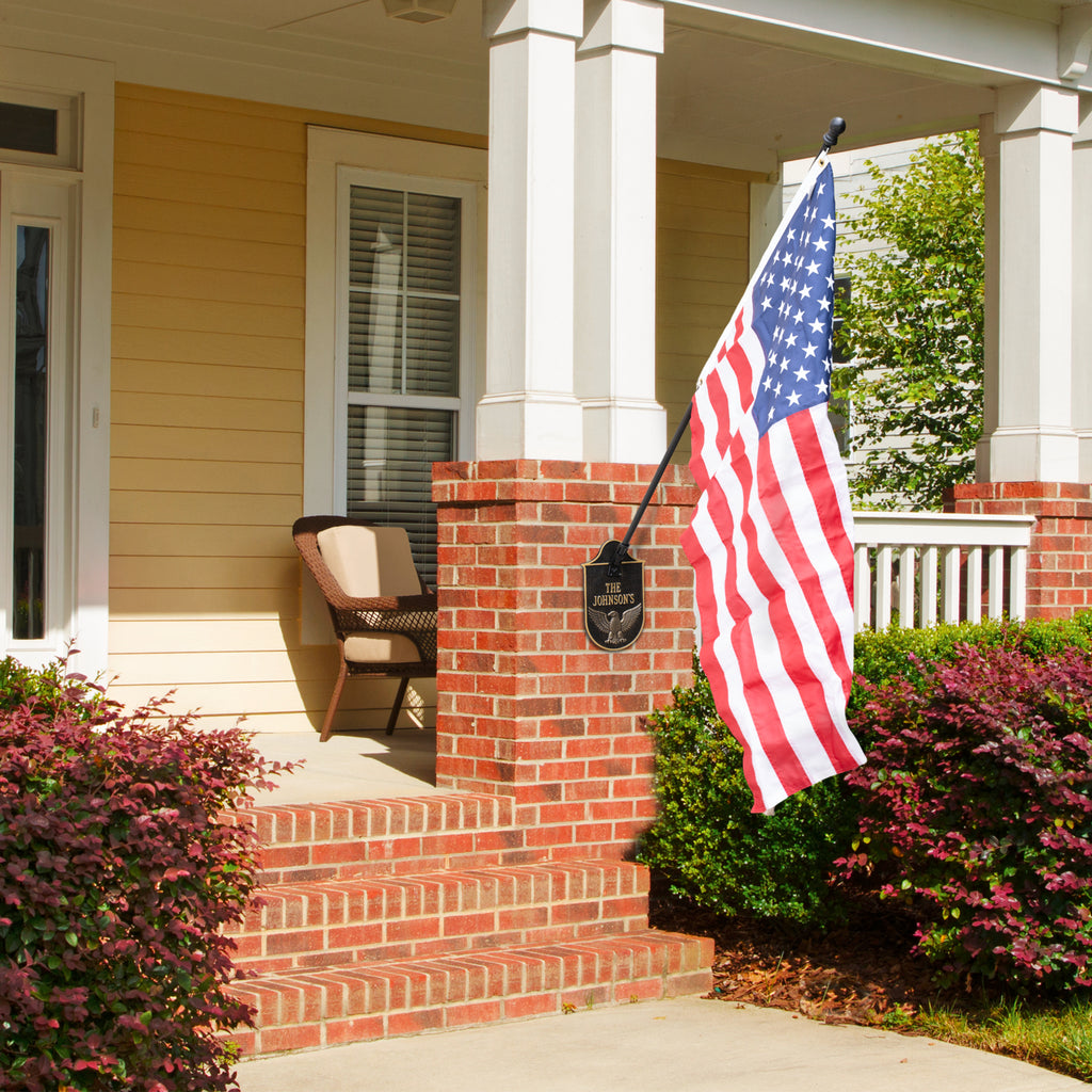 Personalized Eagle Flagpole Holder Plaque lifestyle view