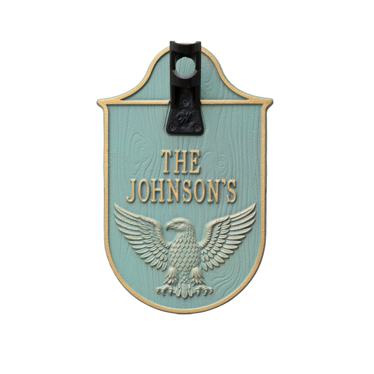 Eagle Flagpole Holder Plaque, Standard Wall 2-line in Bronze Verdigris