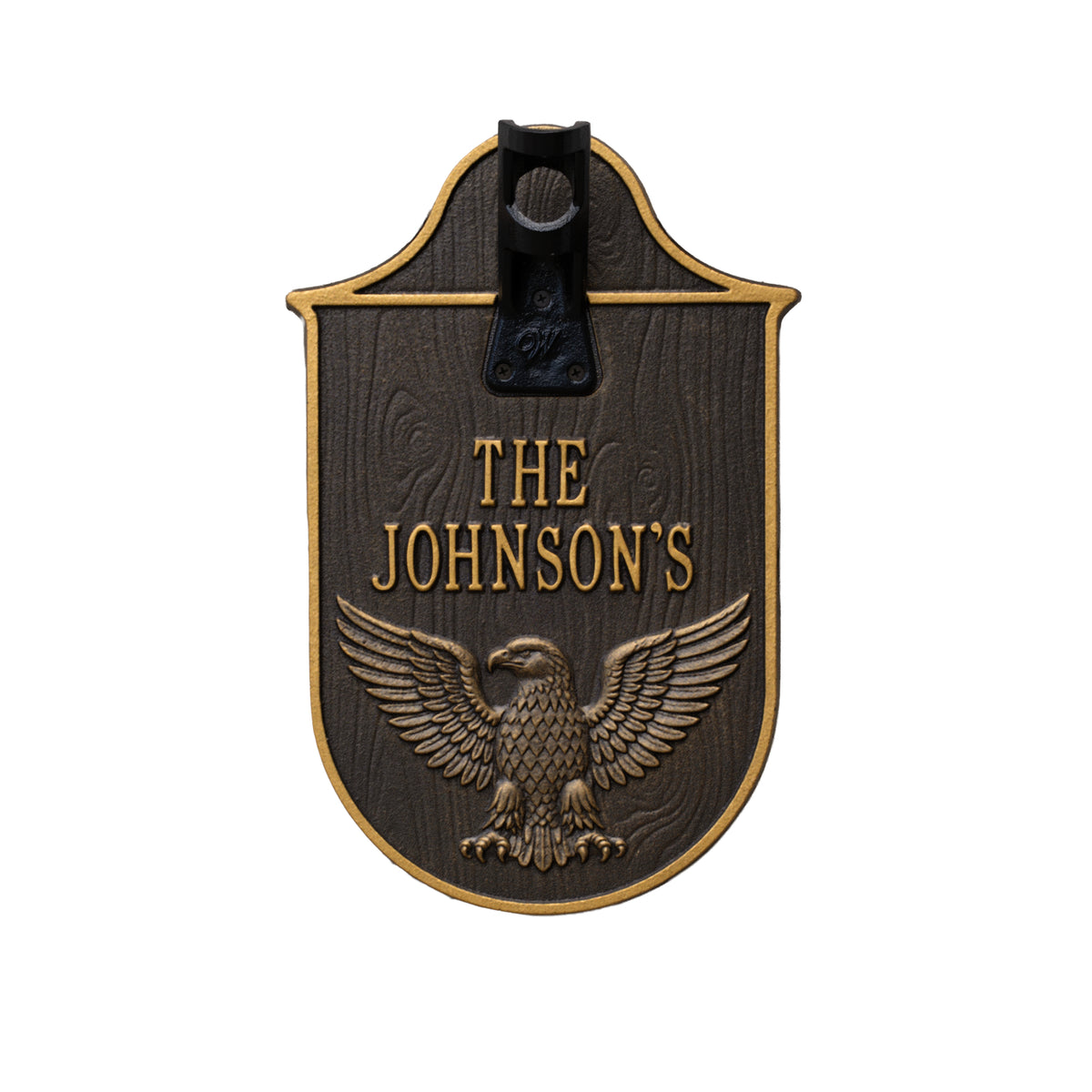 Eagle Flagpole Holder Plaque, Standard Wall 2-line in Oil Rubbed Bronze