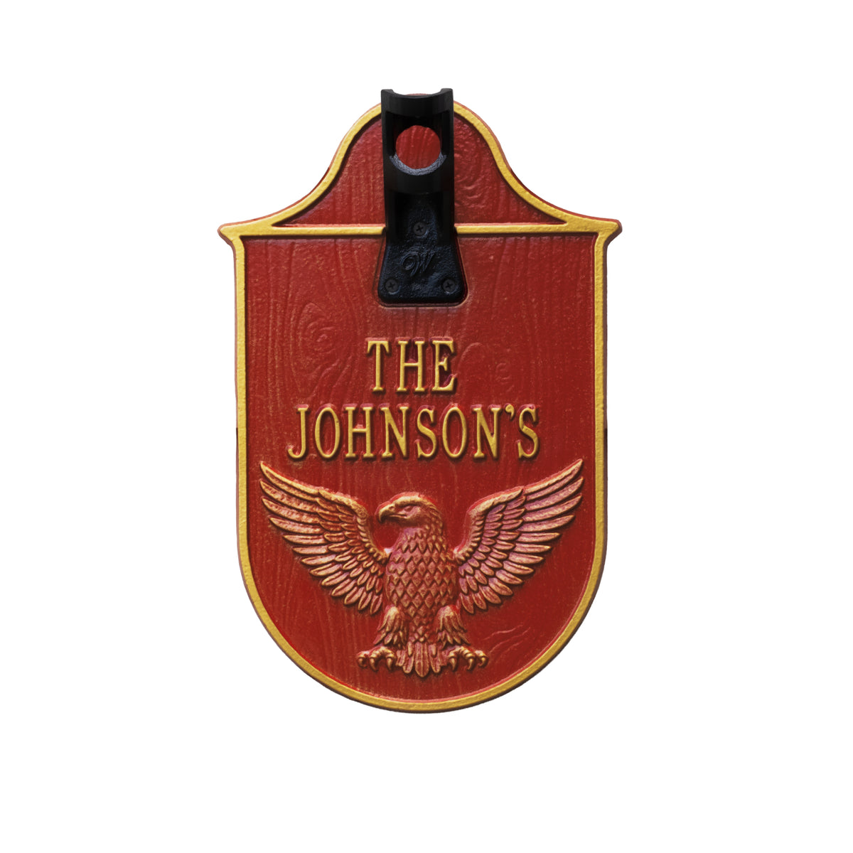 Eagle Flagpole Holder Plaque, Standard Wall 2-line in Red / Gold