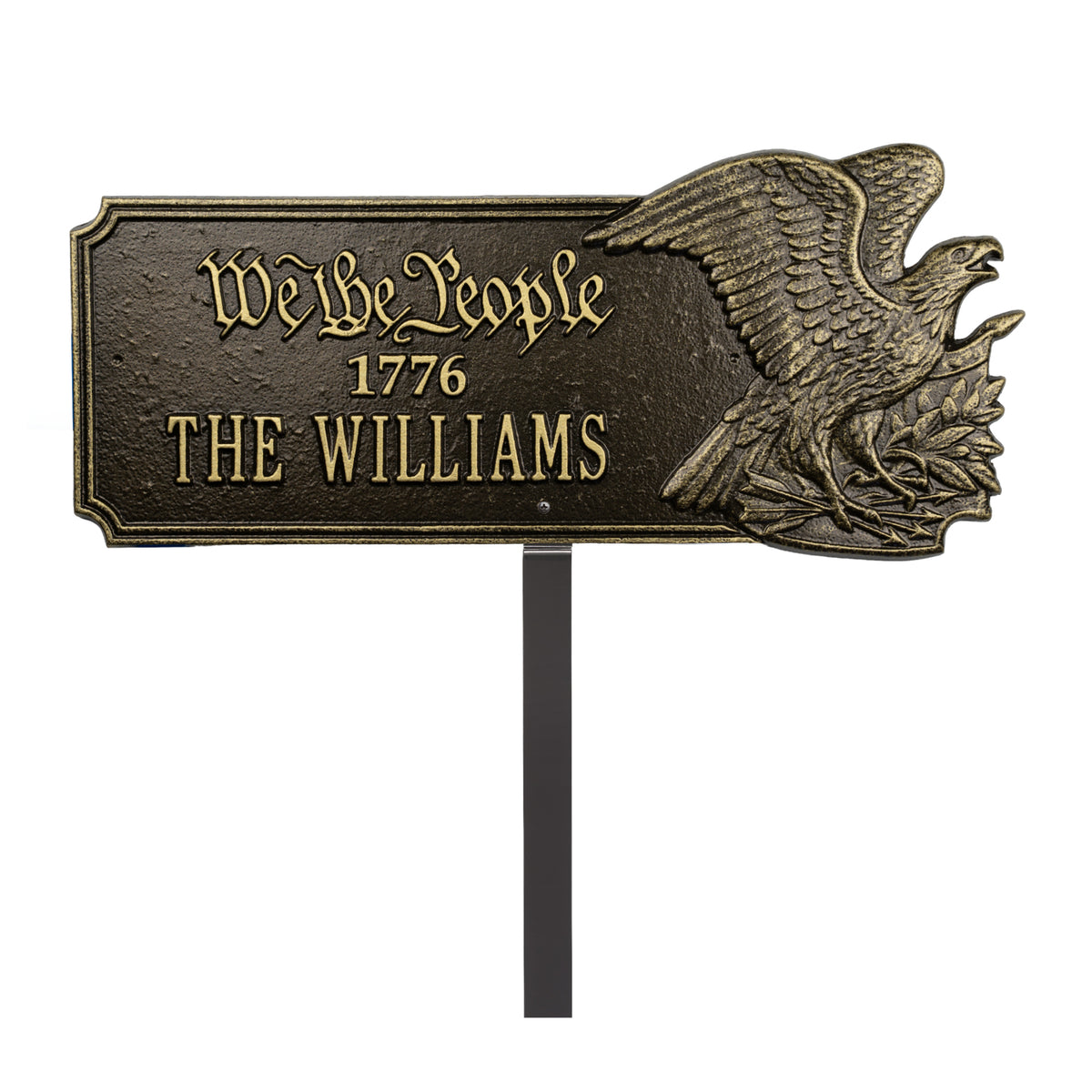 We The People 1776 Eagle Plaque, Standard Lawn 1-line in Antique Brass