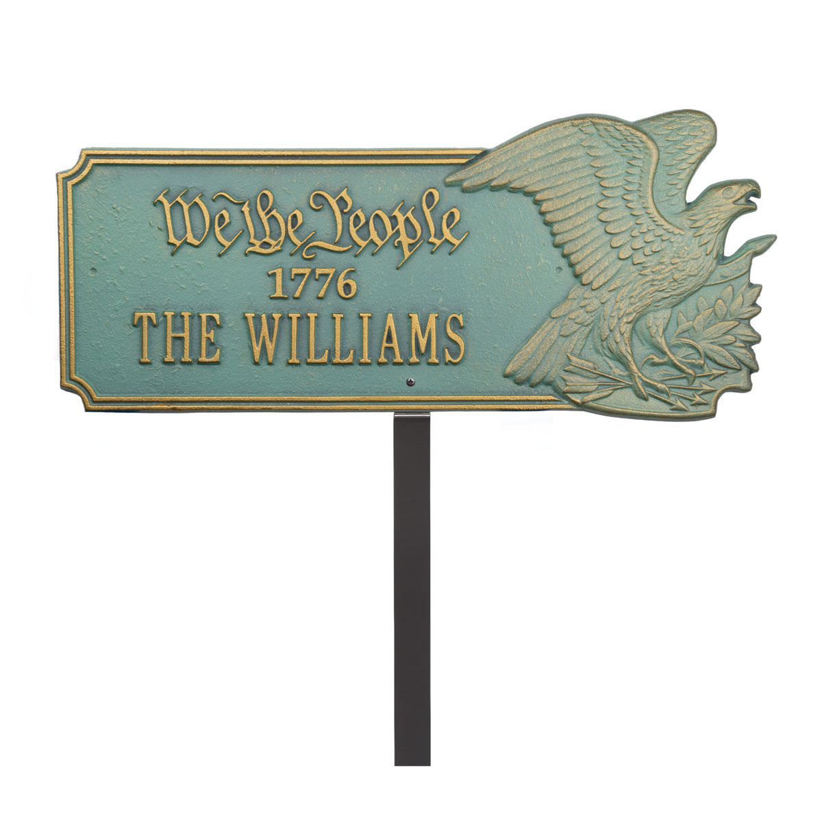 We The People 1776 Eagle Plaque, Standard Lawn 1-line in Bronze Verdigris