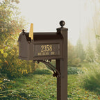 Whitehall Deluxe Capitol mailbox in bronze with two-line side plaque showing sample house number 2358 and street name WESTERN AVE.