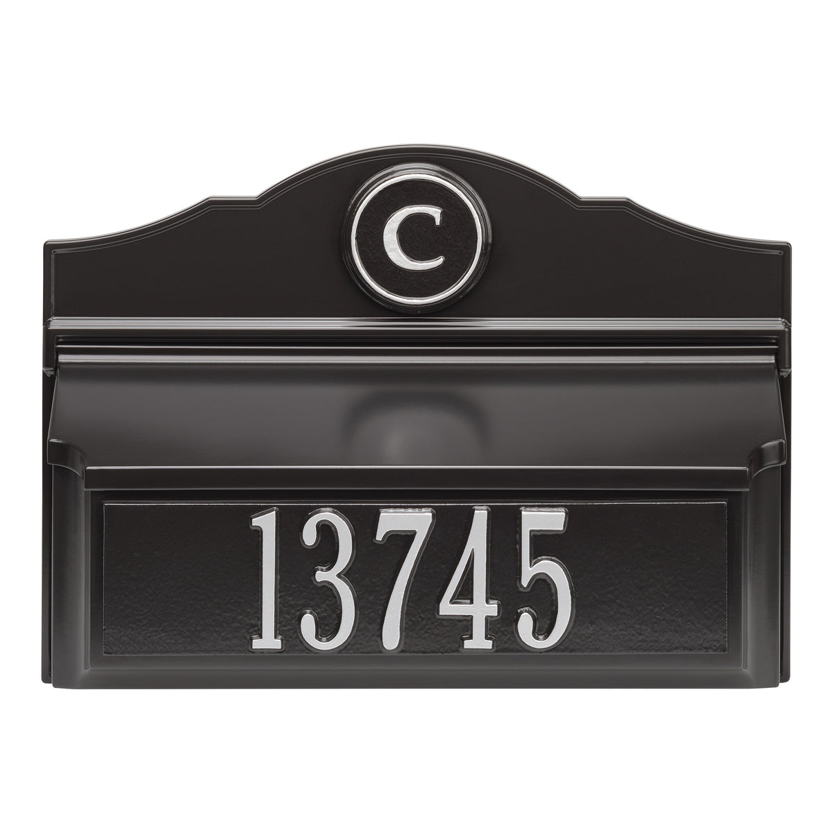 Colonial Wall Mailbox with Plaque & Monogram: Black/Silver original Whitehall photograph