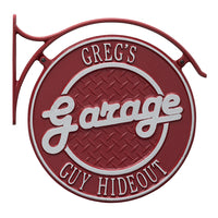 Hanging Garage Plaque & Bracket: Red/Silver original Whitehall photograph