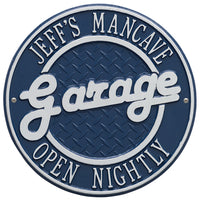 Personalized Garage Plaque: Dark Blue/Silver original Whitehall photograph