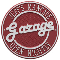 Personalized Garage Plaque: Red/Silver original Whitehall photograph