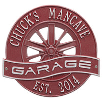 Racing Wheel Garage Plaque: Red/Silver original Whitehall photograph