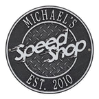 Personalized Speed Shop Plaque: Black/Silver original Whitehall photograph