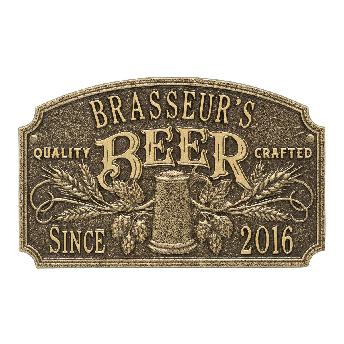 Quality Crafted Beer Arch Plaque: Antique Brass original Whitehall photograph