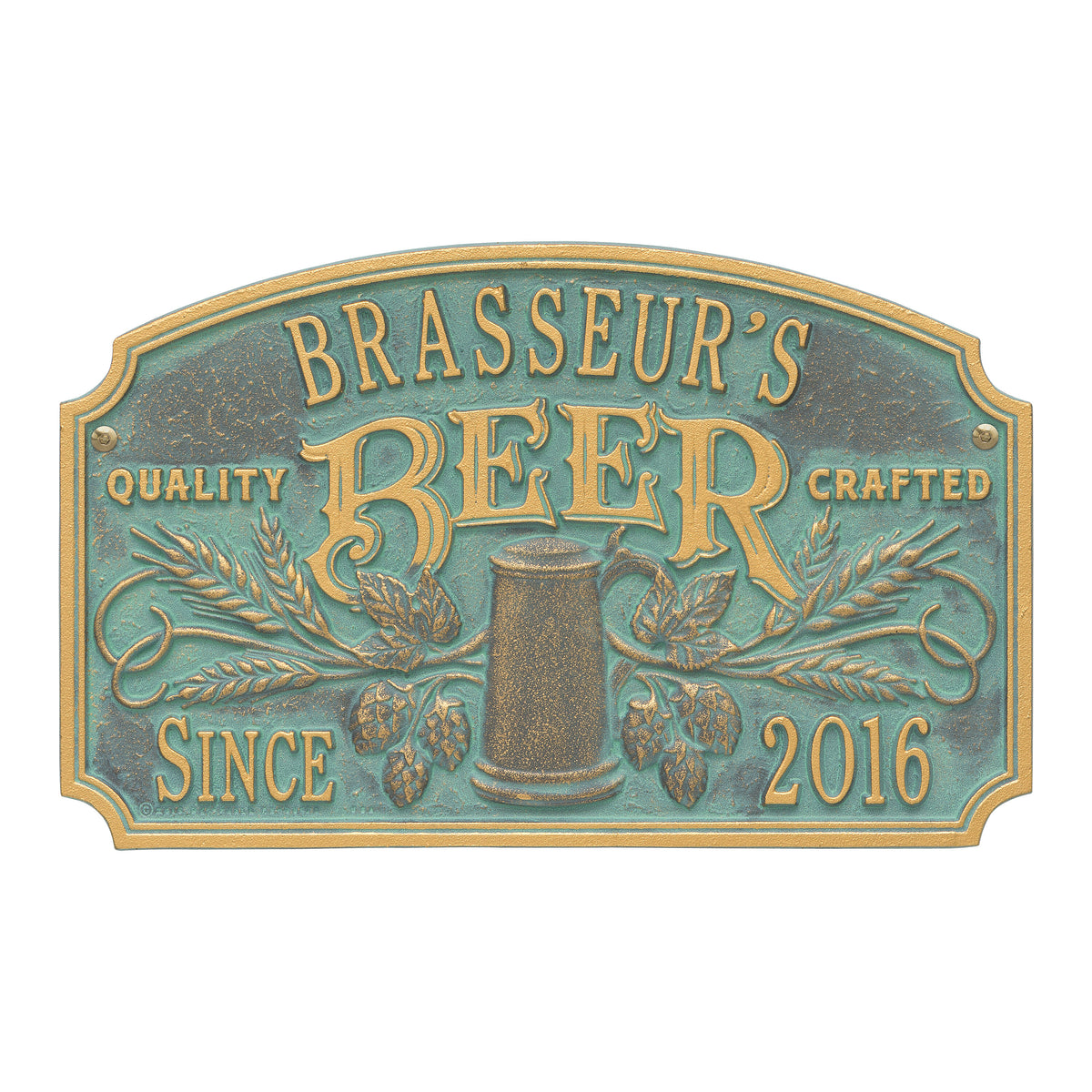 Quality Crafted Beer Arch Plaque: Bronze Verdigris original Whitehall photograph