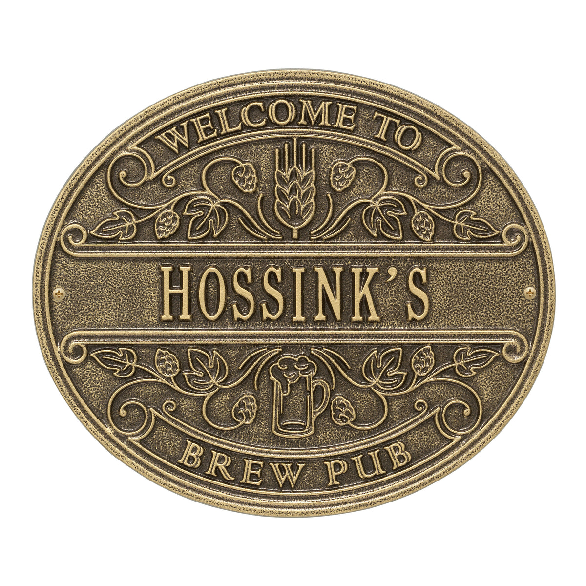 Brew Pub Welcome Plaque: Antique Brass original Whitehall photograph