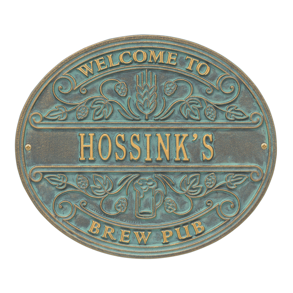 Brew Pub Welcome Plaque: Bronze Verdigris original Whitehall photograph