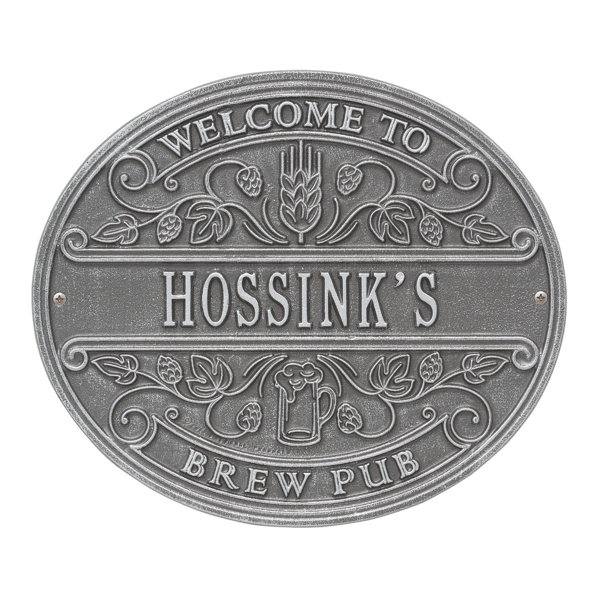 Brew Pub Welcome Plaque: Pewter / Silver original Whitehall photograph