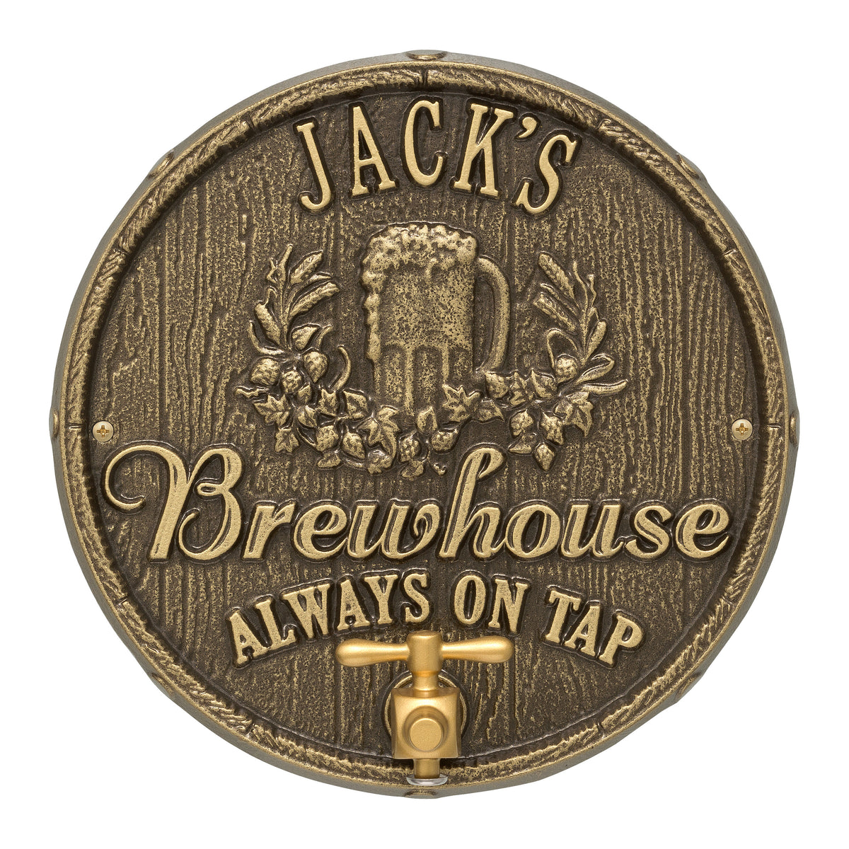 Oak Barrel Beer Pub Plaque: Antique Brass original Whitehall photograph