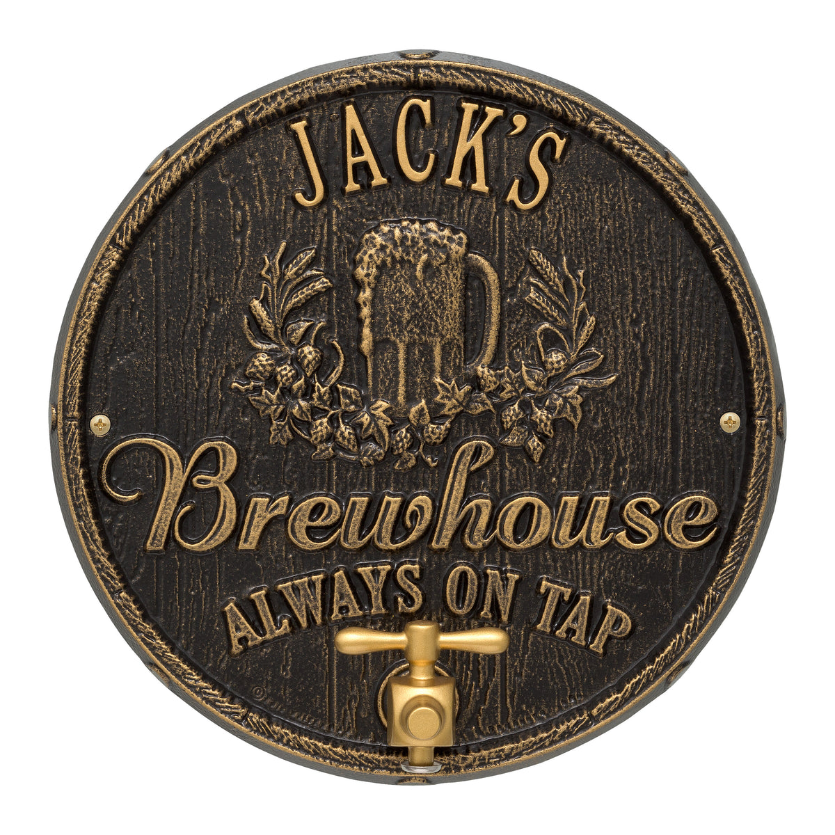 Oak Barrel Beer Pub Plaque: Black / Gold original Whitehall photograph