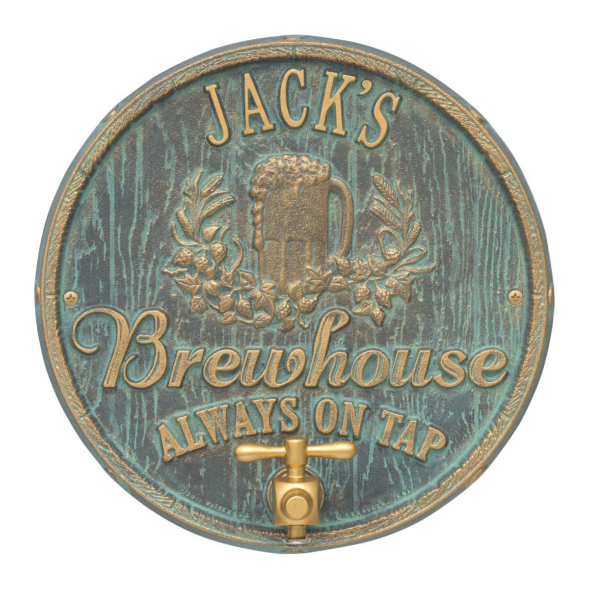 Oak Barrel Beer Pub Plaque: Bronze Verdigris original Whitehall photograph