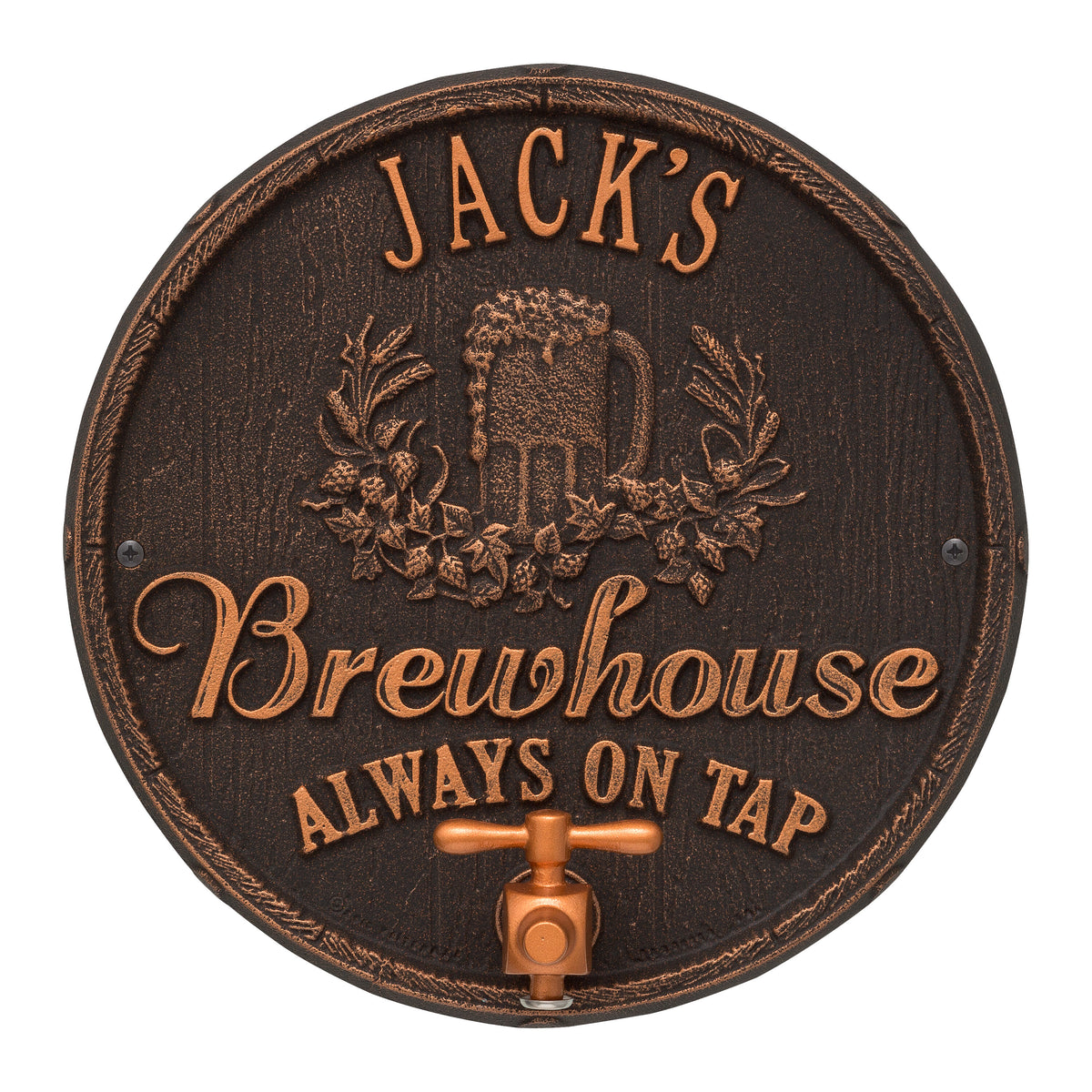 Oak Barrel Beer Pub Plaque: Oil Rubbed Bronze original Whitehall photograph