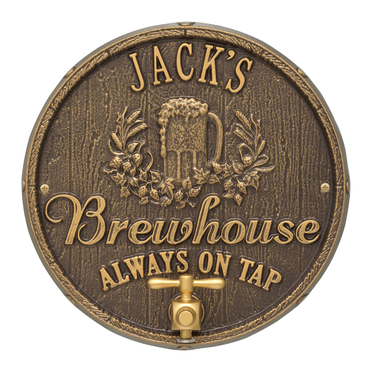 Oak Barrel Beer Pub Plaque: Dark Bronze / Gold original Whitehall photograph