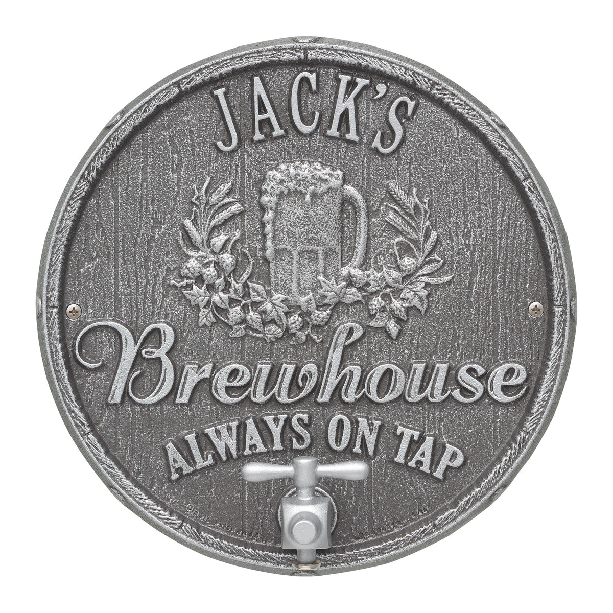 Oak Barrel Beer Pub Plaque: Pewter / Silver original Whitehall photograph