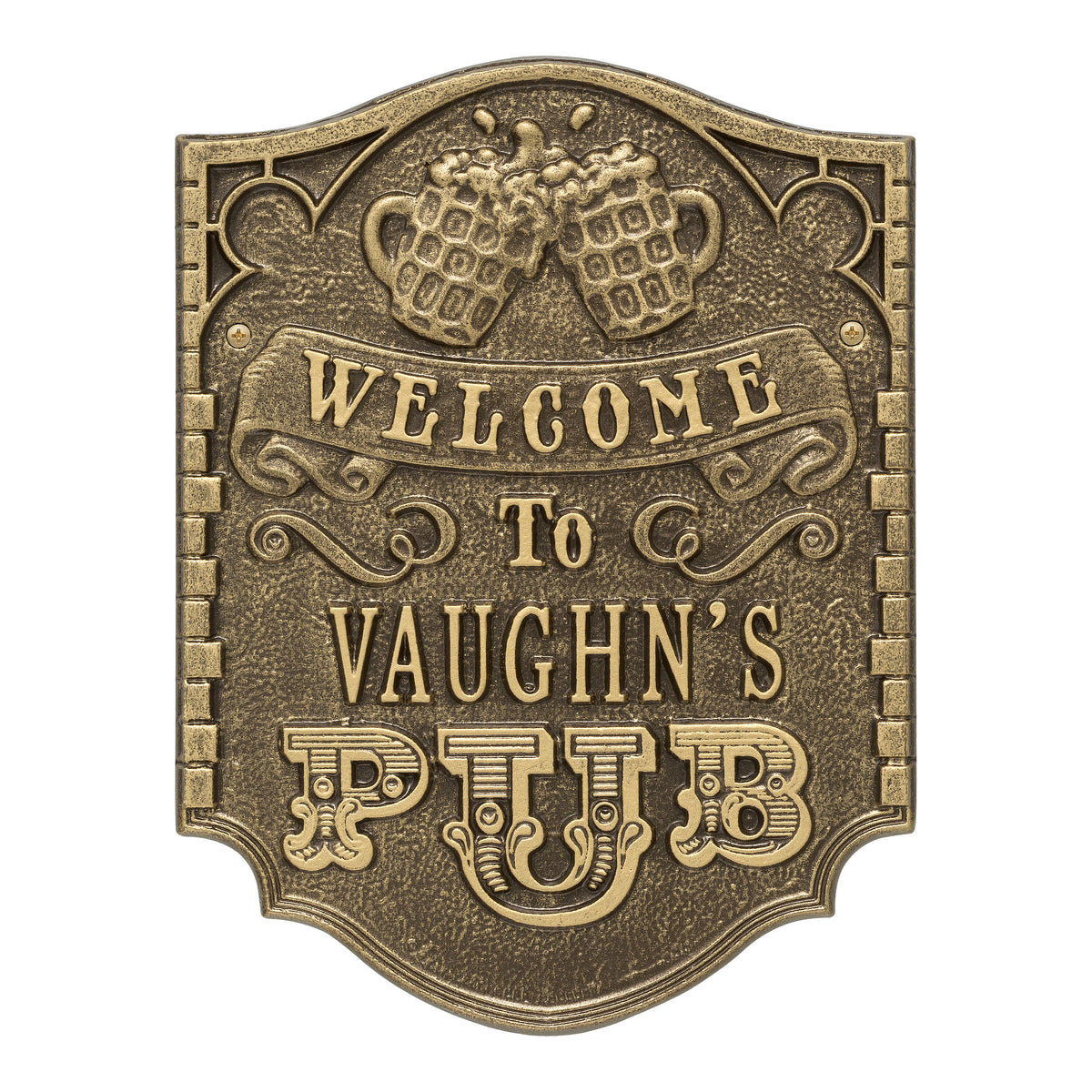 Personalized Pub Welcome Plaque: Antique Brass original Whitehall photograph