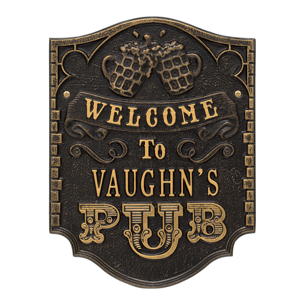 Personalized Pub Welcome Plaque: Black / Gold original Whitehall photograph