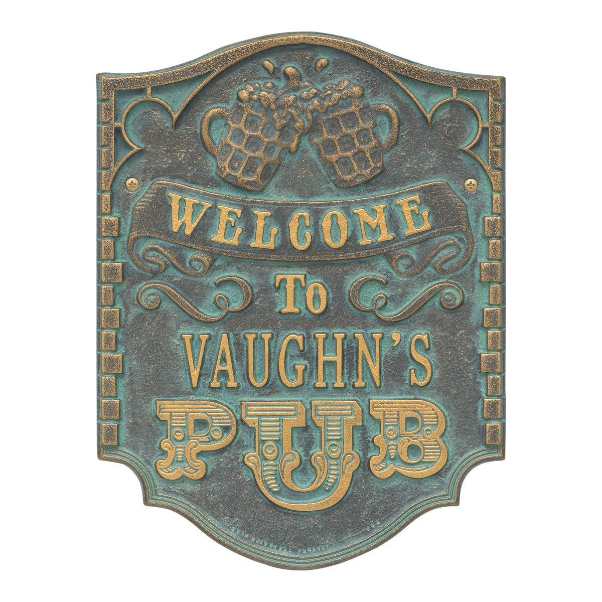 Personalized Pub Welcome Plaque: Bronze Verdigris original Whitehall photograph