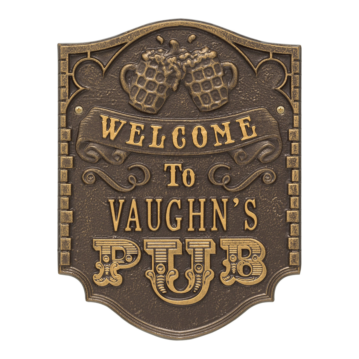Personalized Pub Welcome Plaque: Dark Bronze / Gold original Whitehall photograph
