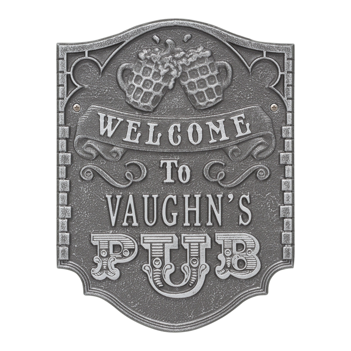 Personalized Pub Welcome Plaque: Pewter / Silver original Whitehall photograph