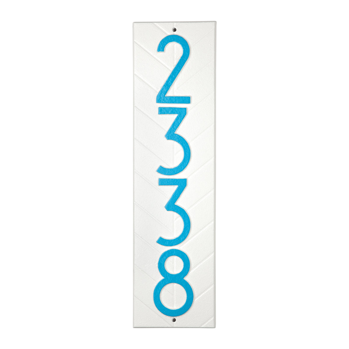 Herringbone Vertical Address Plaque: White / Aruba Blue original Whitehall photograph