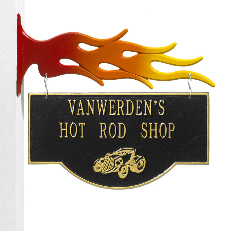 Two-Sided Hanging Hot Rod Plaque: Black/Gold original Whitehall photograph