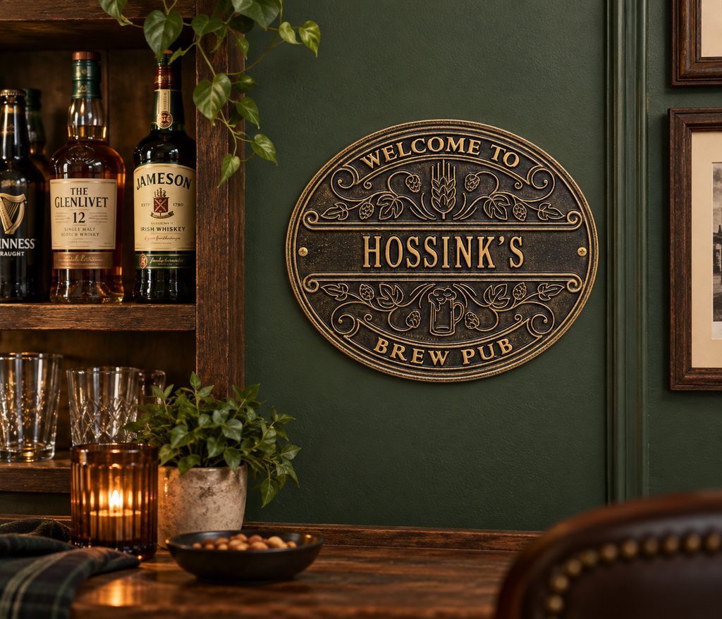Brew Pub Welcome Plaque: illustrative lifestyle scene