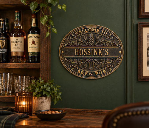 Brew Pub Welcome Plaque: illustrative lifestyle scene