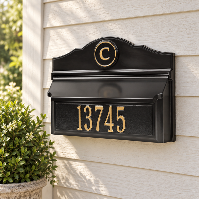 Colonial Wall Mailbox with Plaque & Monogram