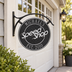 Hanging Speed Shop Plaque & Bracket: illustrative lifestyle scene