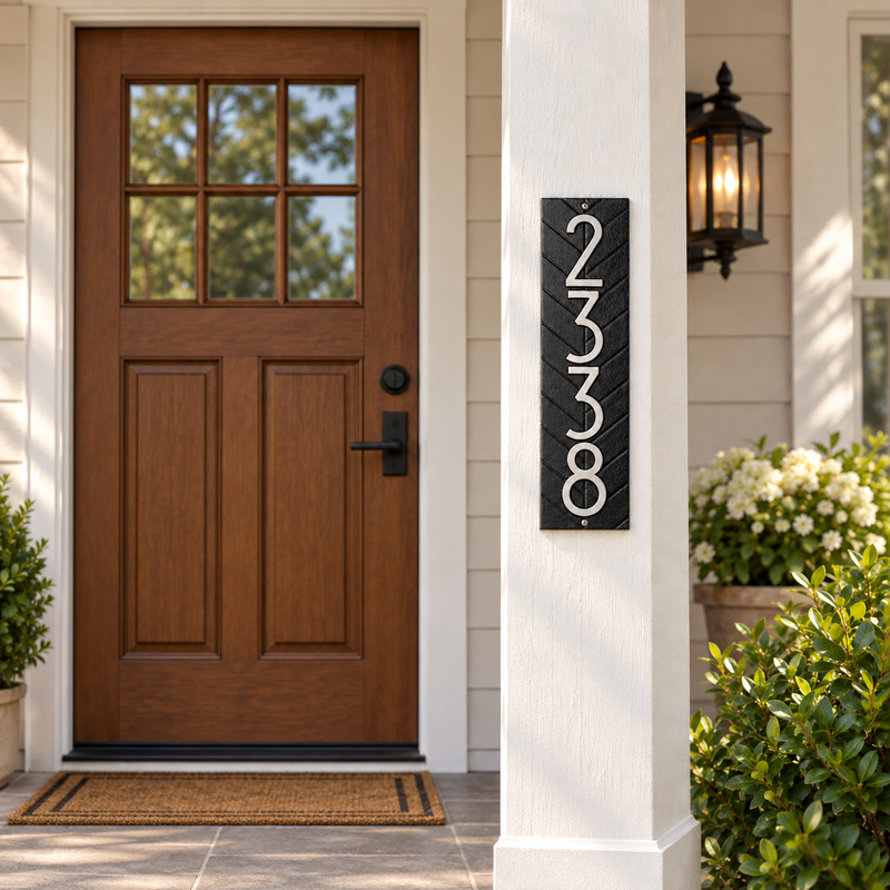 Herringbone Vertical Address Plaque