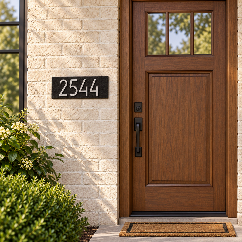 Mid-Century Rectangle Address Plaque: illustrative lifestyle scene
