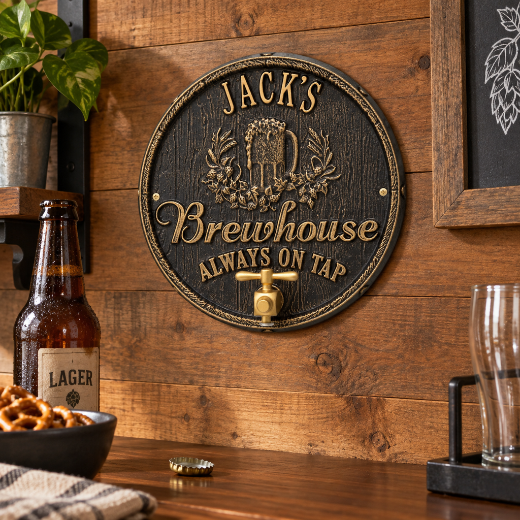 Oak Barrel Beer Pub Plaque: illustrative lifestyle scene