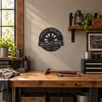 Racing Wheel Garage Plaque: illustrative lifestyle scene