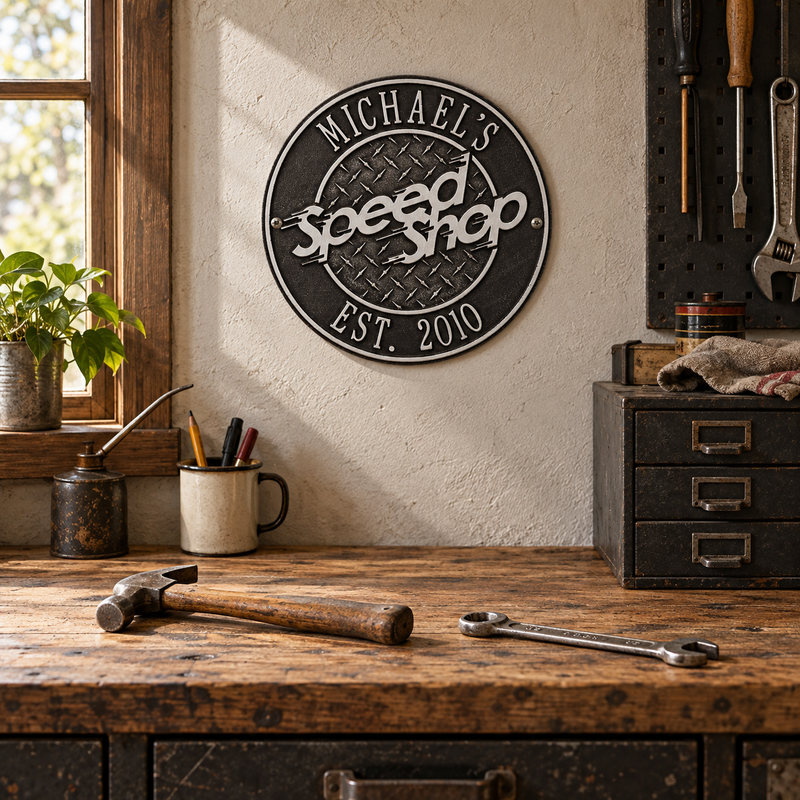 Personalized Speed Shop Plaque